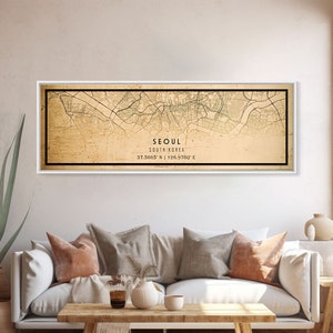 Panoramic SEOUL South Korea map Canvas Print Vintage Style Hometown City Print Modern Home Decor Office Decoration Wall Art Dorm Gift