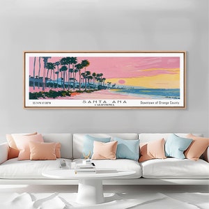Santa Ana California Panoramic Painting, Mid Century Modern Framed Canvas Print, Retro Pop Art Travel Poster, City Art, Living Room Art