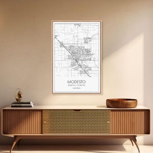Modesto California Map Art: Modern City Map Canvas Print