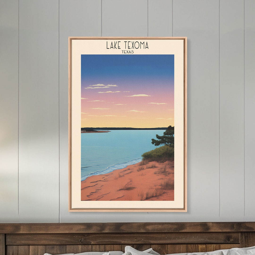 Lake Texoma Texas Framed Canvas Print, Travel Poster Art, Lake House