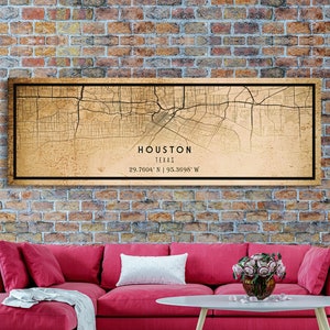 Distressed Panoramic Houston map print poster canvas print, framed road map art, map print poster canvas, Houston city map print canvas