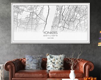 Yonker City Map, New York Art, Map Print, Modern Wall Art, Wall Art, Canvas Art, Landscape Art Print, Hostess Gift, Bookshelf Décor, Prints