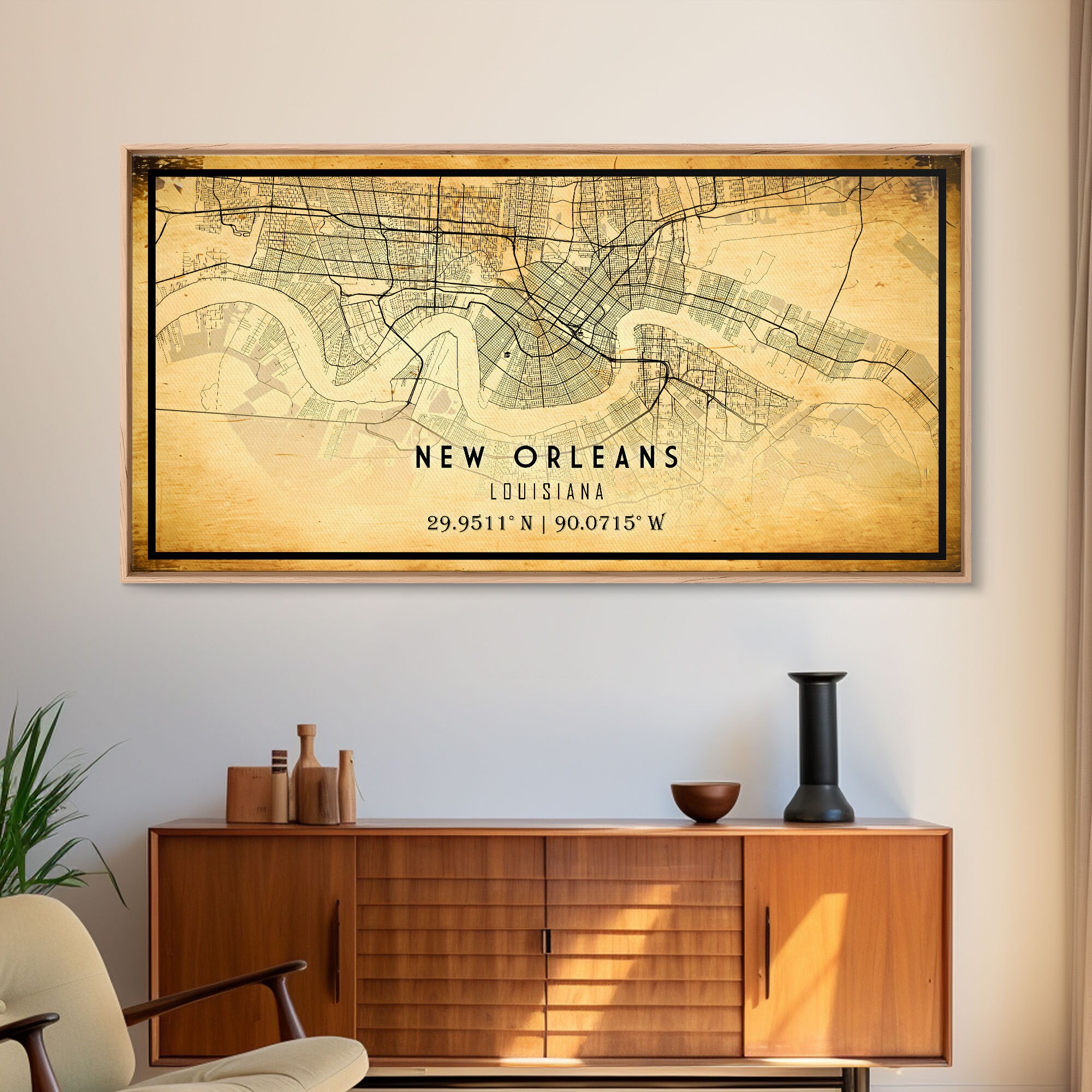 Vintage New Orleans Map Art Print: Louisiana City Canvas - Etsy