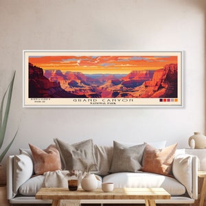 Grand Canyon National Park Panoramic Arizona Travel Art, National Park Print, Minimalist Travel Art, Subdued Watercolor Painting Panoramic