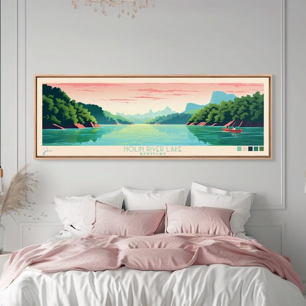 Impresión en lienzo del lago Nolin River, Kentucky: arte mural panorámico moderno de mediados de siglo