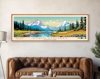 North Cascades National Park Art: Panoramic Watercolor Travel Print
