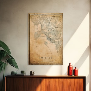 Old San Diego City Map Wall Art Canvas Print, Vintage Style San Diego Map, Framed Wall Art, Cool San Diego California Wall Art, Office Decor