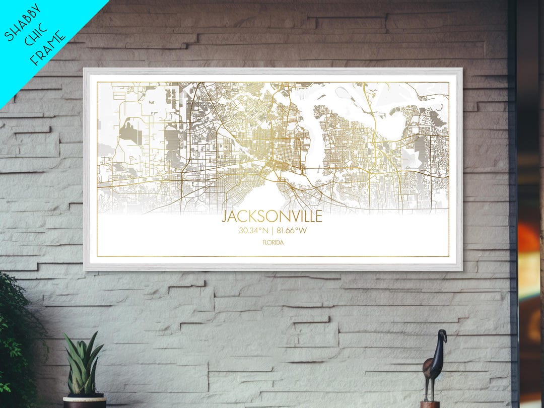 Jacksonville Florida City Street Map, Metallic Gold Print, Metal Art ...