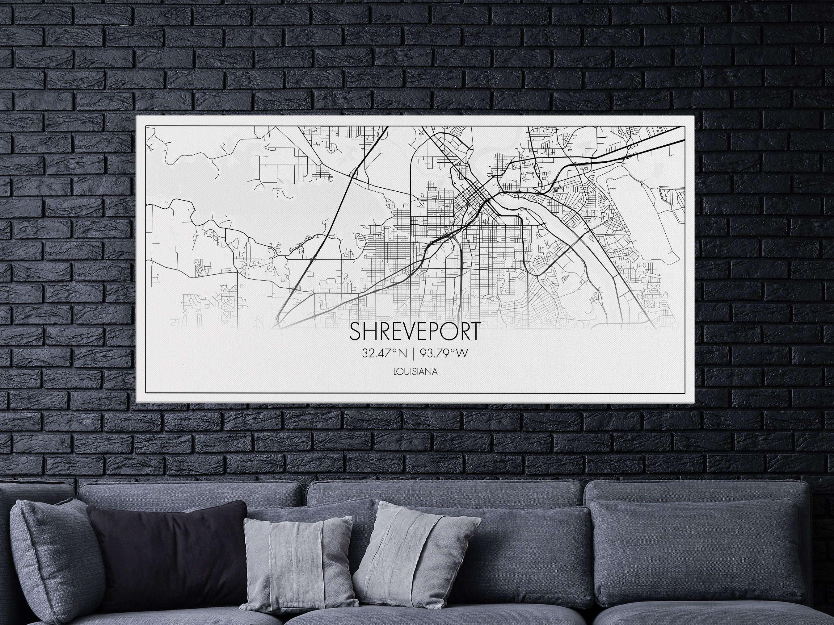 Shreveport City Map, Louisiana Art, Map Print, Modern Wall Art, Wall ...