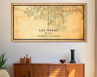 Old Las Vegas City Map Wall Art Canvas Print, Vintage Style Las Vegas Map, Framed Wall Art, Cool Las Vegas Nevada Wall Art, Office Decor