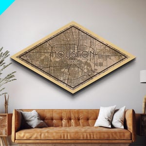Houston Diamond Shaped City Map, Custom Diamond Shaped Wall Art, City Map Canvas