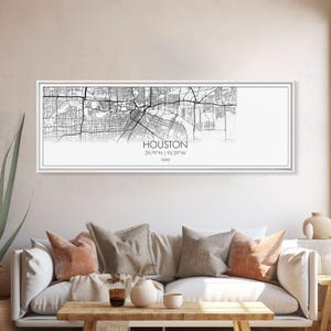 Houston City Map Art: Panoramic Texas Print, Minimalist Canvas