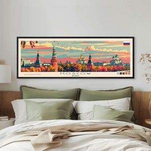 Moscow Russia Travel Print Wall Art, Panoramic City Art, Travel Art, Wall Decor, Vacation Gift, Framed Canvas Print Or Metal Art