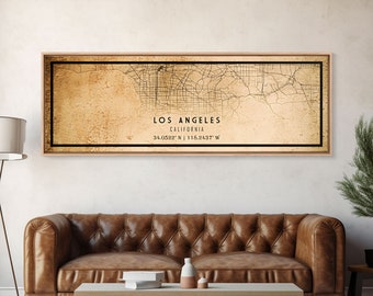 Panoramic Los Angeles Vintage Map Print | Los Angeles Map | California Map Art | City Road Map Poster | Distressed / Retro LA Street Art