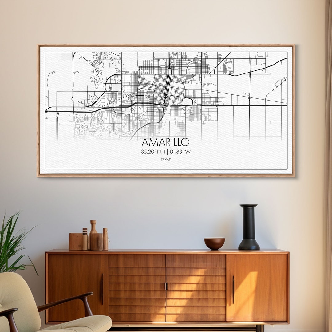 Amarillo Street Map, Texas Map, Map Print, Modern Art, Wall Art, Canvas ...