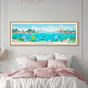 Galapagos Islands Panoramic Wall Art Travel Poster, Gift For Travel Lover, Vacation Gift, Ecuador Wall Art, Home Decor, Original Art