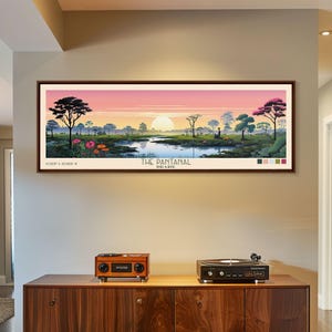 Pantanal Brazil Art: Panoramic Travel Poster, Framed Canvas Print