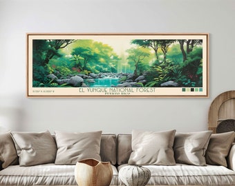 El Yunque Puerto Rico Travel Poster Print, Framed Canvas Print, Panoramic Travel Art, Framed Art, Wall Hanging, Home Decor