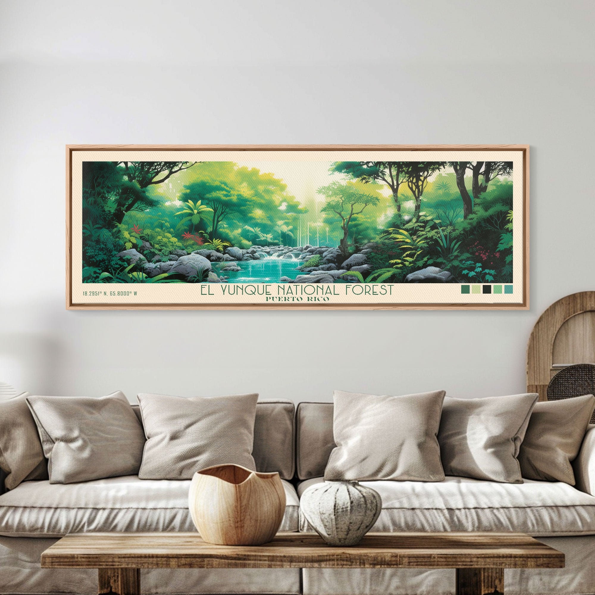 El Yunque Puerto Rico Travel Poster Print, Framed Canvas Print, Panoramic Travel Art, Framed Art, Wall Hanging, Home Decor