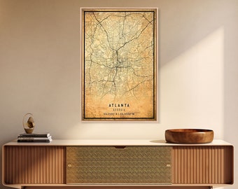 Old Atlanta City Map Wall Art Canvas Print, Vintage Style Atlanta  Map, Framed Wall Art, Cool Atlanta Georgia Wall Art, Office Decor