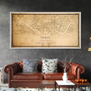 SEOUL South Korea map Canvas Print Vintage Style Hometown City Print Modern Home Decor Office Decoration Wall Art Dorm Bedroom Gift Poster