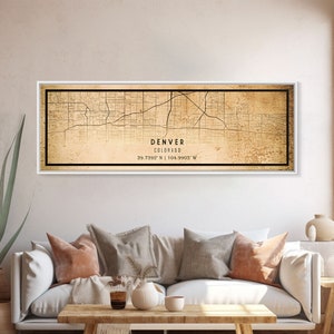 Panoramic Denver map print poster canvas, Colorado map print poster canvas, city map print poster canvas, framed road map art, office decor