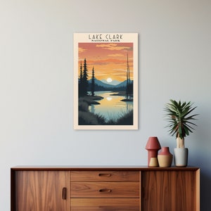 Lake Clark National Park Alaska Travel Art, National Park Print, Minimalist Travel Art, Midcentury Modern Style Landscape Painting