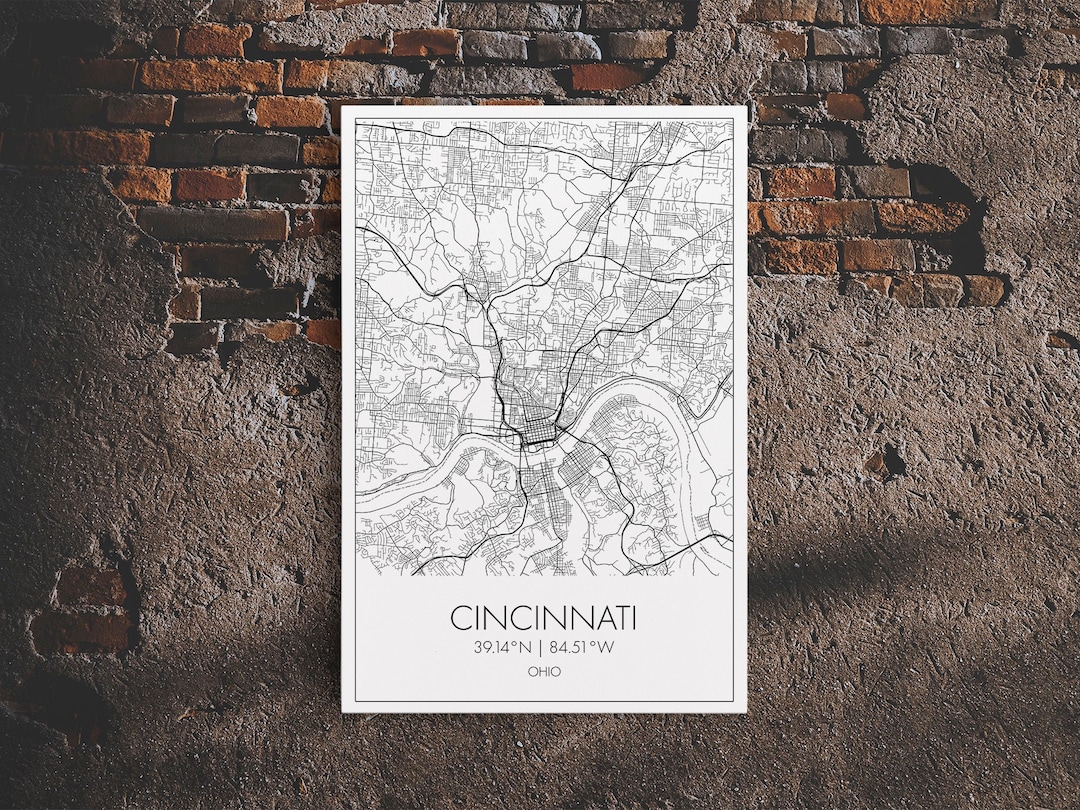 Cincinnati Street Map Ohio Map City Map Art Minimalist Art Etsy