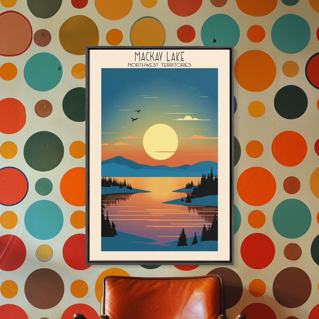 Mackay Lake Northwest Territories Framed Canvas Print, Pop Art, Lake House Decor, Travel Poster