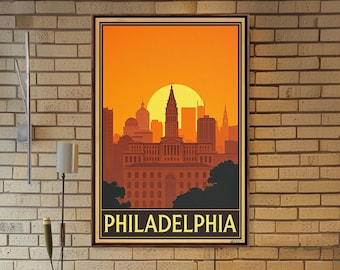 Philadelphia Travel Poster, Framed Canvas Print, Retro City Wall Art, Philadelphia City Art, Travel Art Print, Modern Wall Decor