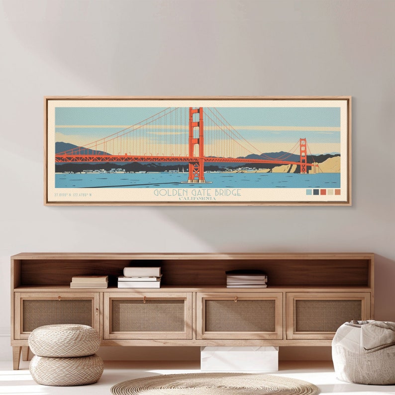 Golden Gate Bridge Framed Canvas Print: Vintage Travel Poster image 3