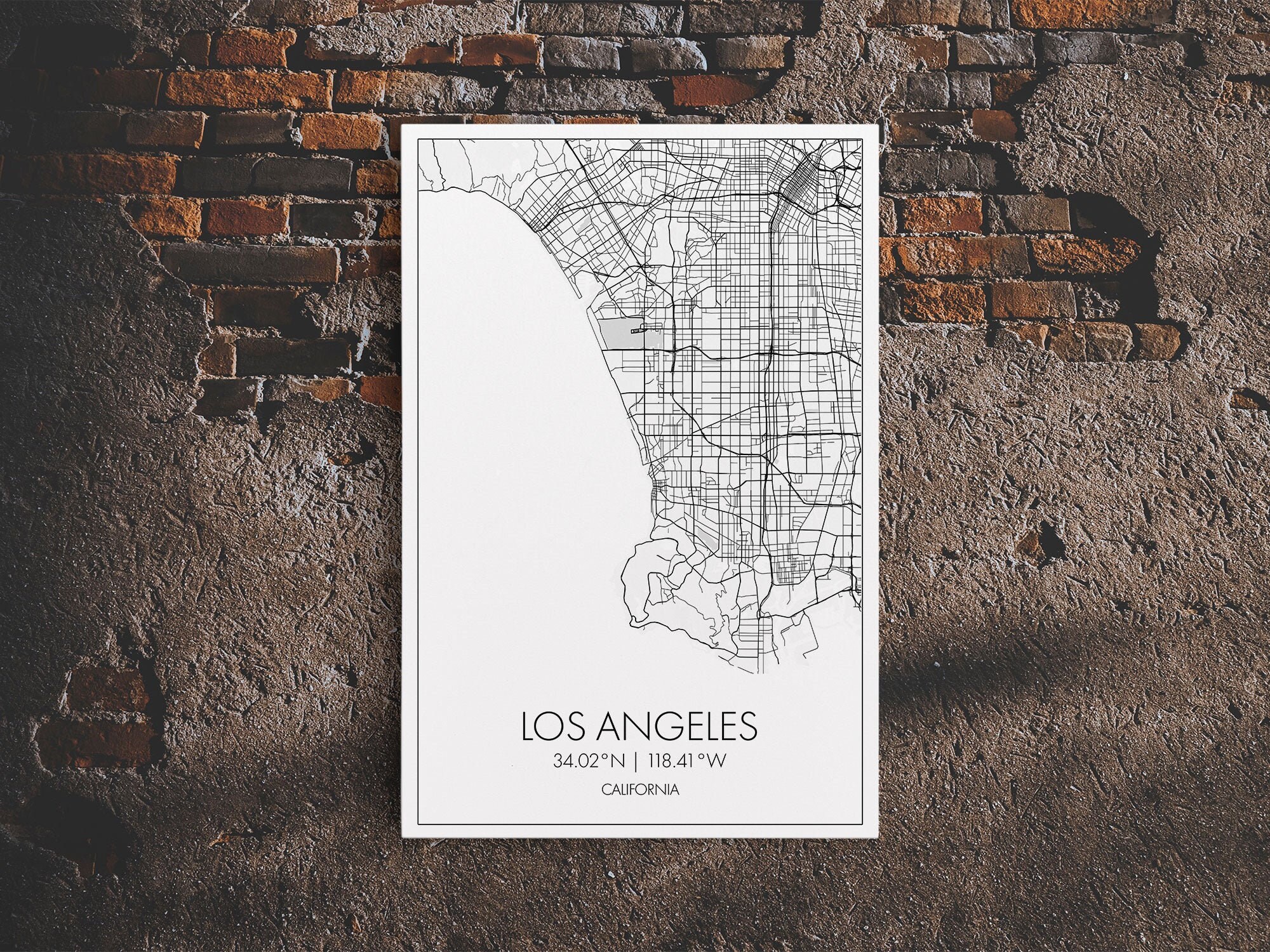 Los Angeles Street Map, California Map, City Map Art, Modern Art, Wall Art, Canvas Print, Travel ...