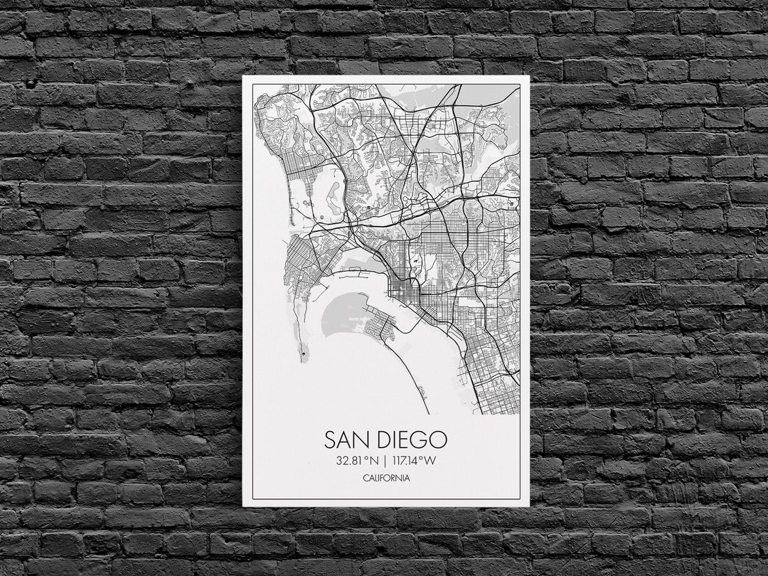 San Diego Street Map California Map City Map Print - Etsy