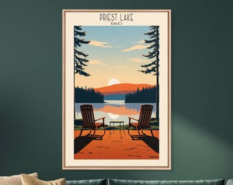 Priest Lake Idaho Canvas Print: Mid-Century Modern Lake House Art