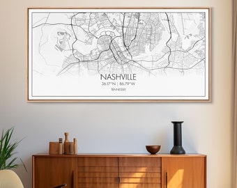 Nashville City Map, Tennessee Map, Map Art, Minimalist Wall Art, Wall Art, Canvas Art, Music Lover Gift, Country Décor, Landscape Wall Art