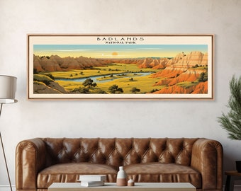 Badlands National Park Art: South Dakota Panoramic Watercolor Print