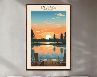 Lake Itasca Minneapolis Art Print: Mid-Century Modern Lake House Decor