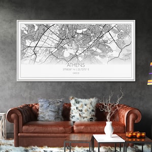 Athens Street Map, Greece Map, Map Print, Modern Art, Wall Art, Canvas Print, Preppy Room Décor, Coffee Bar Décor, Graduation Gifts, Office