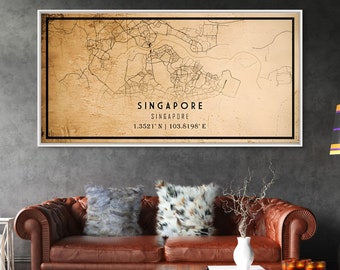 Singapore map print poster or framed canvas, Singapore map print poster canvas, Singapore city map print poster canvas, Vintage Travel Art