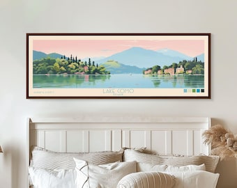Impresión en lienzo enmarcada del lago de Como: póster panorámico de viaje para pared