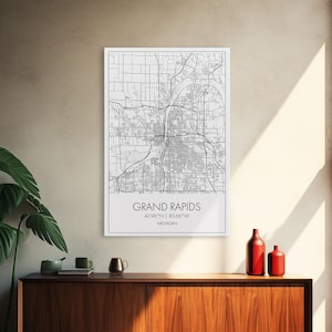 Grand Rapids Michigan Map Art: Minimalist Black and White Canvas Print