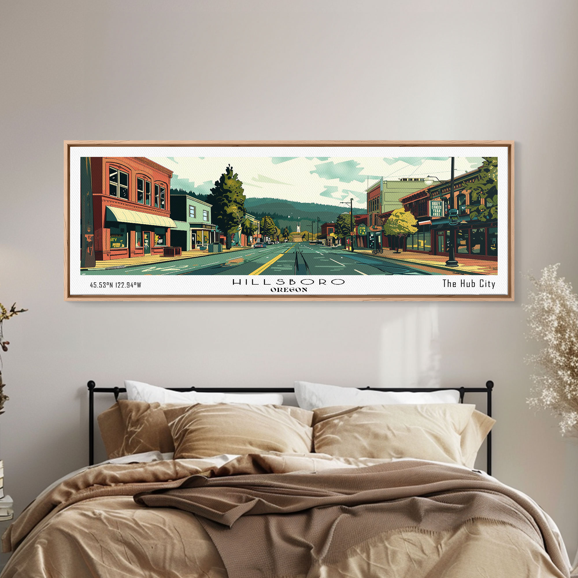MID-CENTURY MODERN アート作品満載です。 Hillsboro Oregon Panoramic Canvas Print: Mid-Century Modern Pop