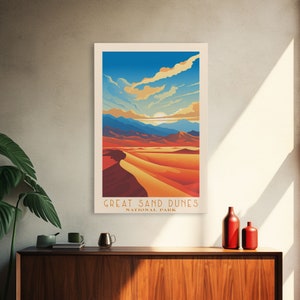 Great Sand Dunes National Park Colorado Travel Art, National Park Print, Minimalist Travel Art, Midcentury Modern Style Landscape Painting