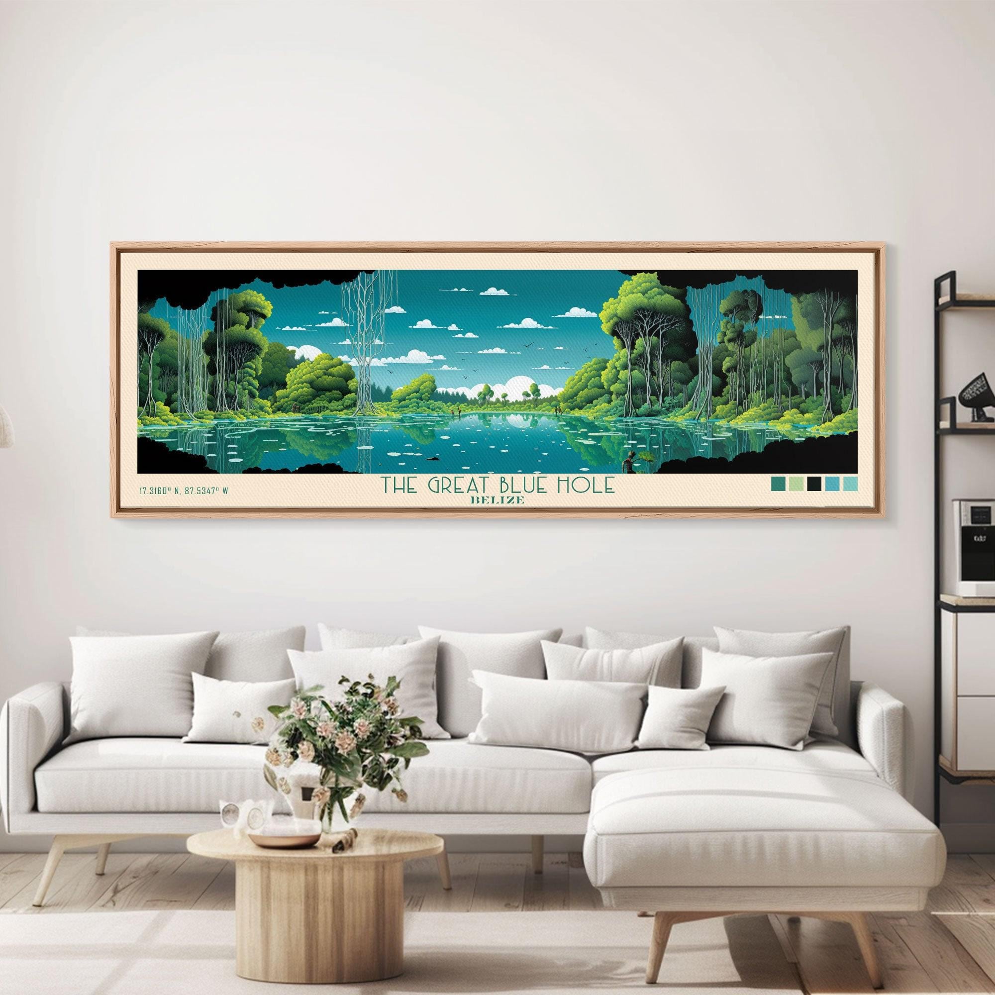 The Great Blue Hole Travel Art Framed Canvas Print, Belize, Home
