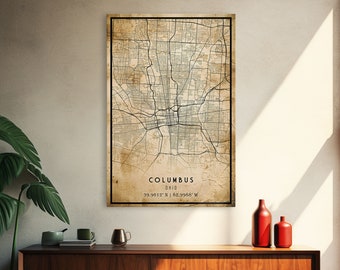 Columbus vintage map print poster or framed canvas, Ohio map print poster canvas, Columbus city map print poster canvas