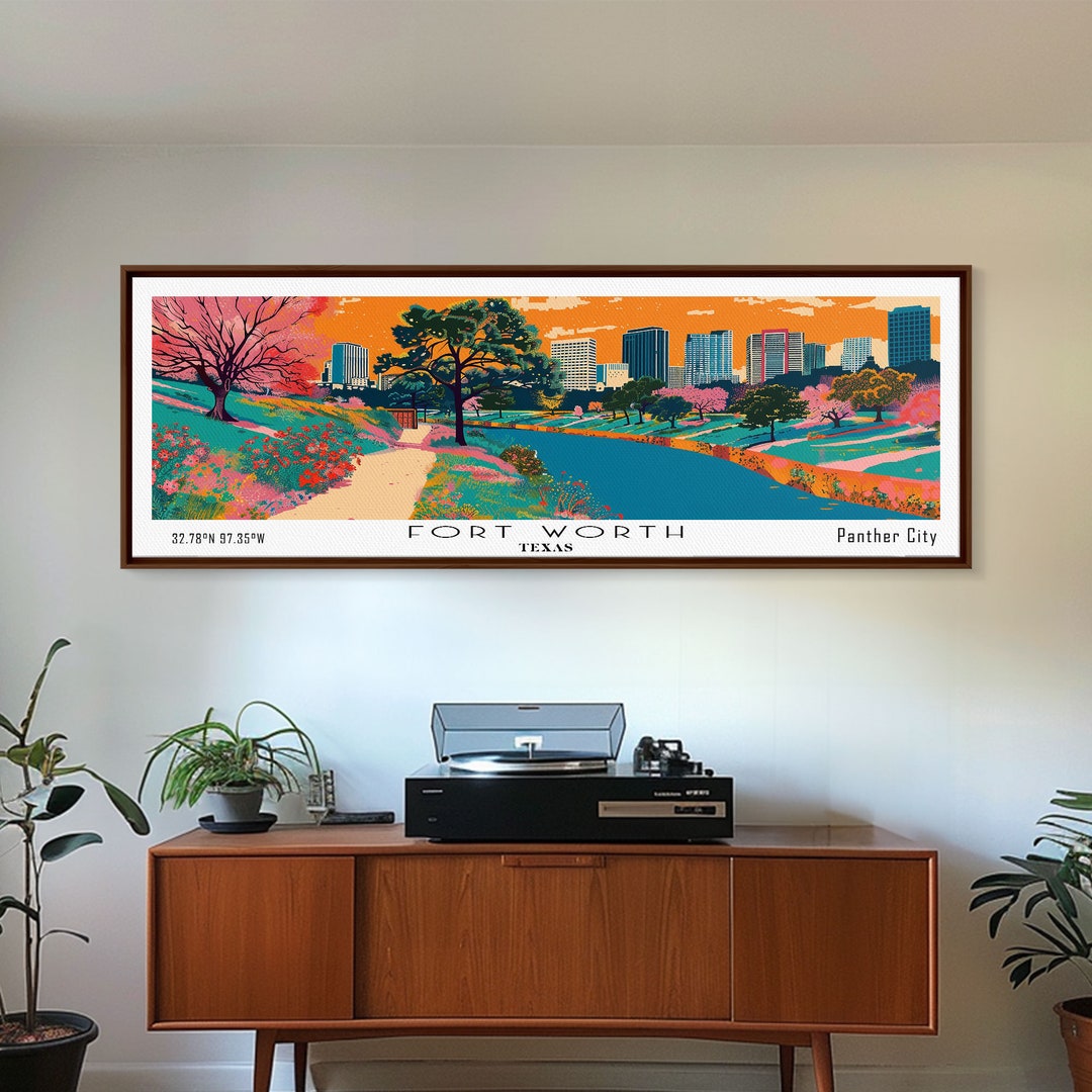 Fort Worth Texas Panoramic Canvas Print: Mid Century Modern Travel ...
