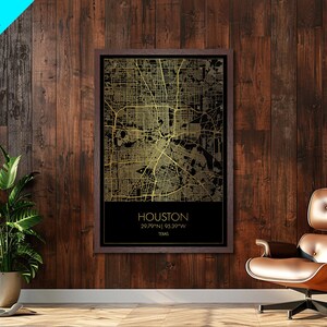 Houston Texas City street map, Metallic Gold Print, Metal Art, wood framed map, black and gold, Street Map Art, Office Decor