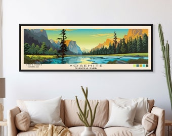 Yosemite National Park Panoramic California Travel Art, National Park Print, Minimalist Travel Art, Subdued Watercolor Painting Panoramic