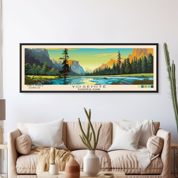 Yosemite National Park Panoramic Art: Minimalist Watercolor Travel Print