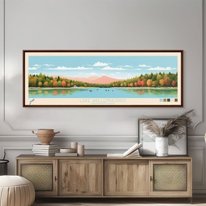 Lake Wallenpaupack, Pennsylvania Panoramic Wall Art Framed Canvas Print, Midcentury Modern Home Decor, Travel Poster, Living Room Art
